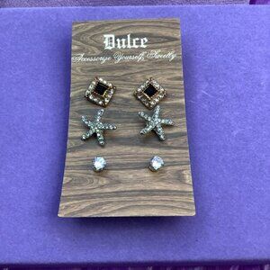 Starfish and Sparkle set of 3pair Pierced earrings by Dulce